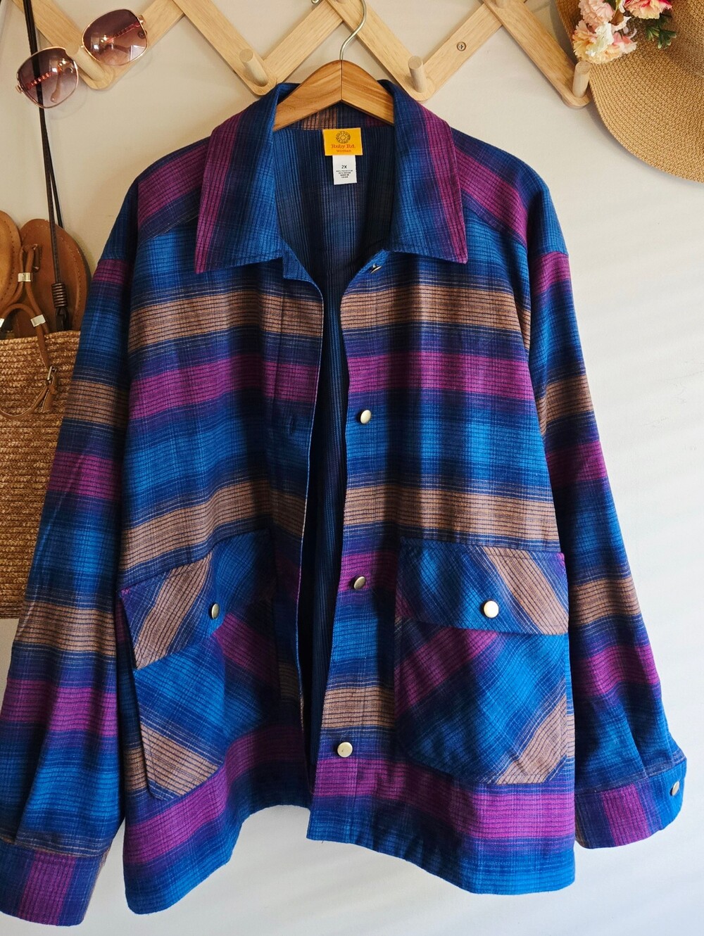 Ruby Rd. Striped Blue Purple Brown Button-Front Shacket